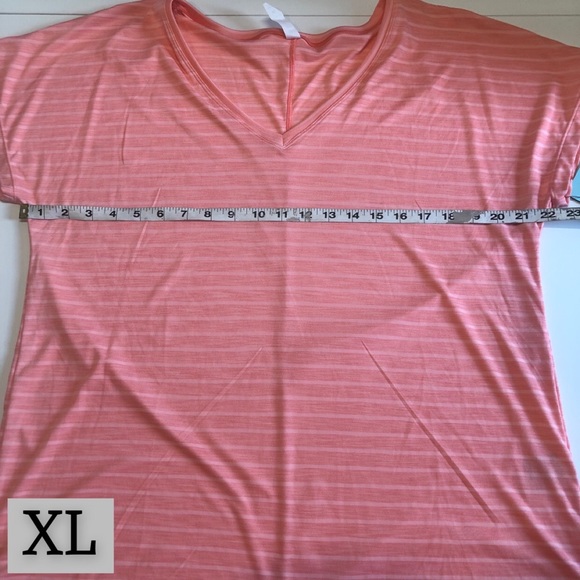 Ideology Coral Pink Striped V-Neck Tee Shirt, Short Sleeve, Multiple Sizes, NWT! - Picture 12 of 13